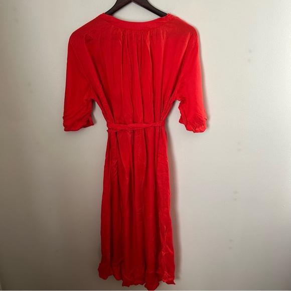 H&M LOGG Dress Red V-Neck Tie Waist Red Orange Casual Solid Neutral - Picture 5 of 10